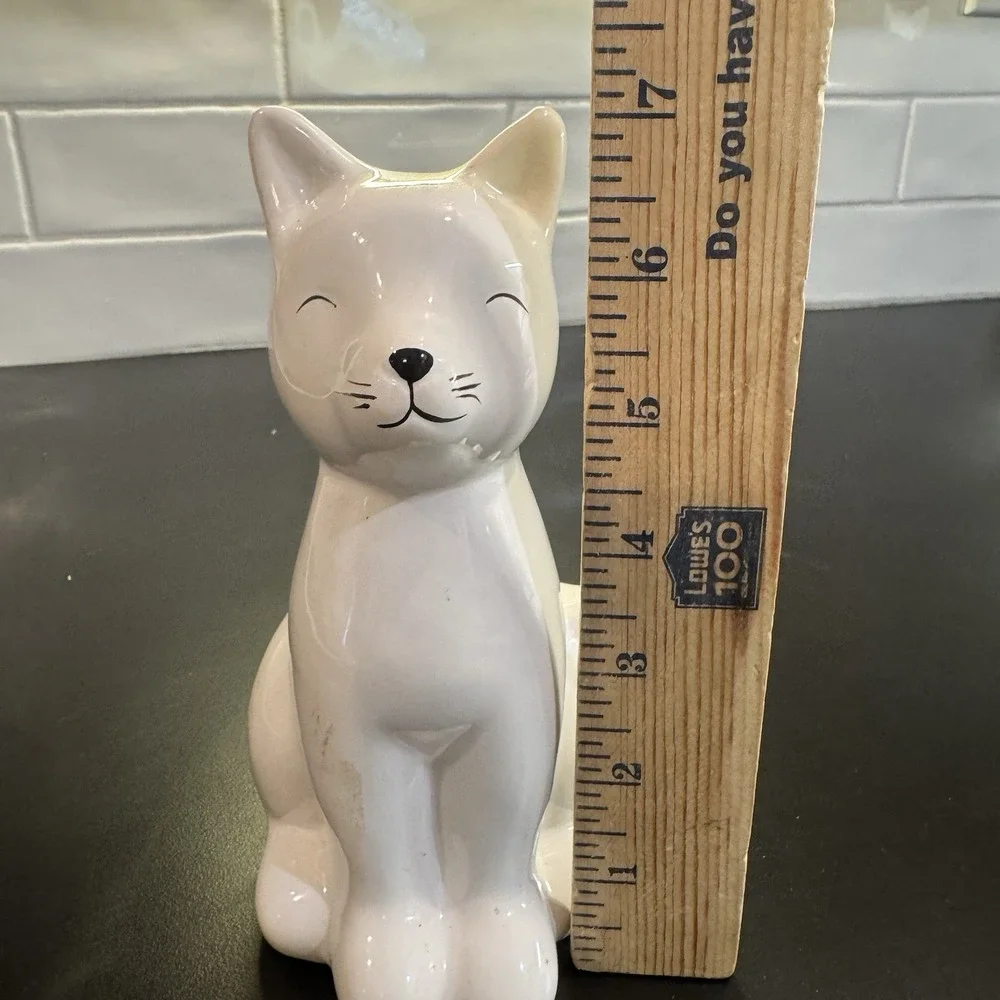 Vintage Cat Vase White Kitty Kitten 7